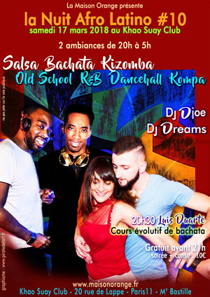 flyer Nuit Afro Latino #10, soirée latino de la Maison Orange du 17 mars 2018